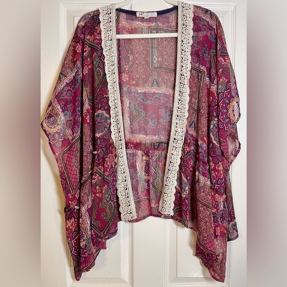JOLT Women’s One Size Paisley Print Crochet Kimono Size 0X - Picture 1 of 5